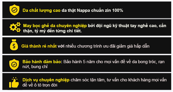 cam kết bọc ghế da ô tô chuẩn