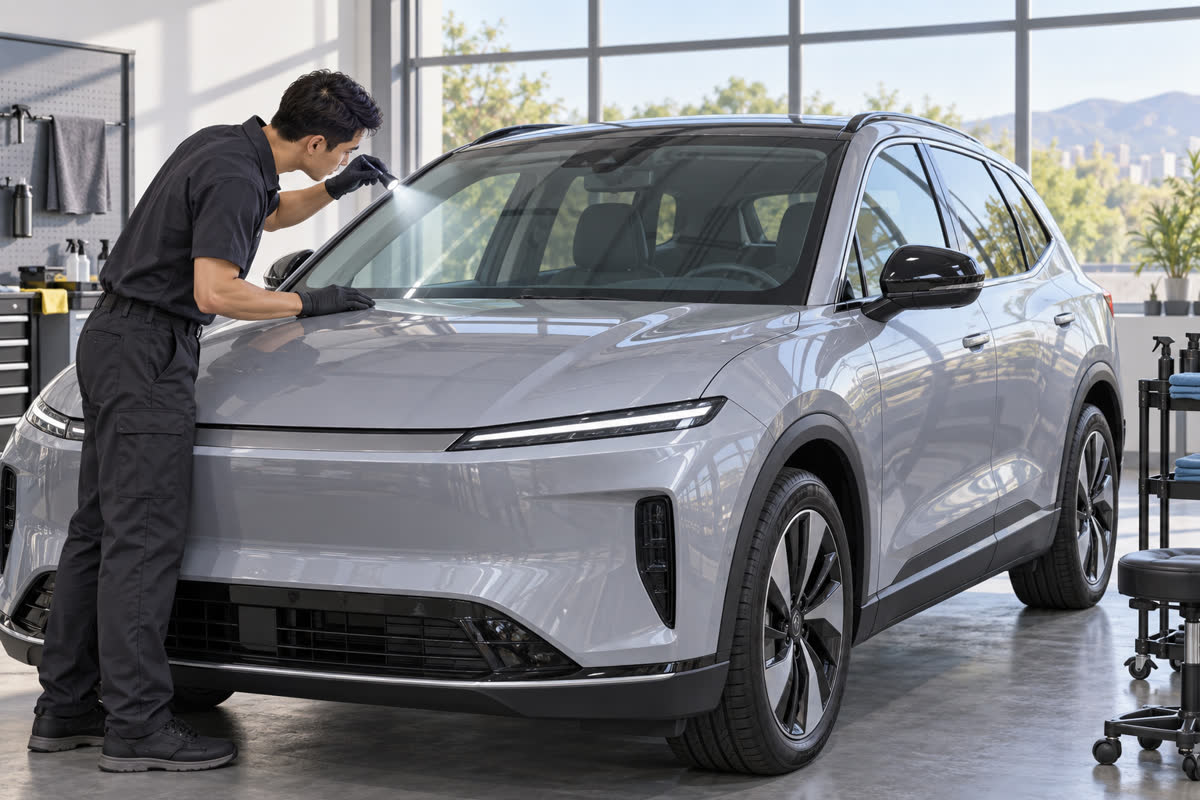 Minh họa kiểm tra kính xe trước khi thi công